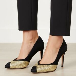 GAROLINI ITALIAN BLACK SATIN RHINESTONE PUMPS CHRISTMAS NEW YEARS HOLIDAY PARTY